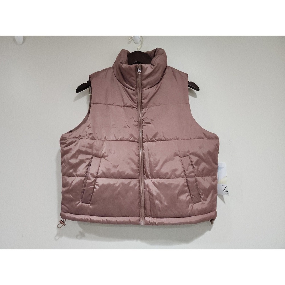 NWT NEW ZELLA WOMEN'S CROPPED SIZE MEDIUM BROWN GINGER PUFFER VEST EXCELLENT